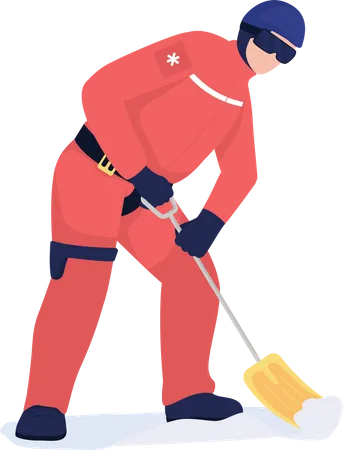 Avalanche first responder with shovel  Illustration