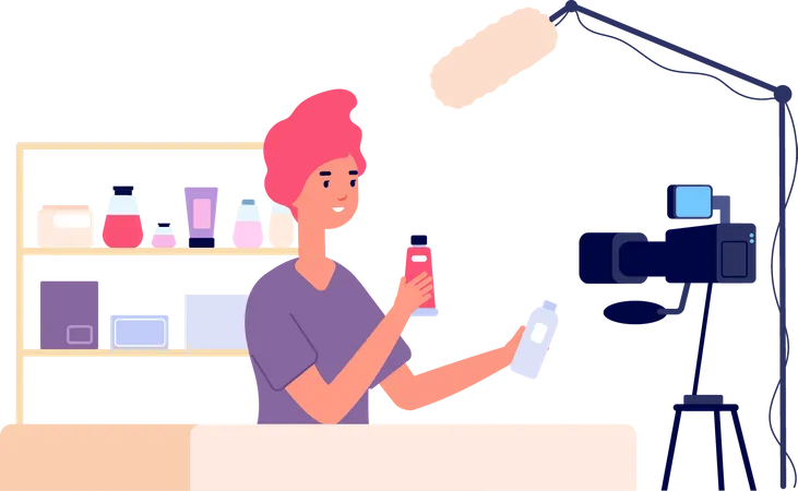 Revisão cosmética do vlogger de beleza  Ilustração