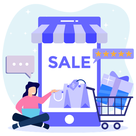 Revisão de compras on-line  Illustration