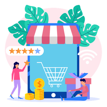 Revisão de compras on-line  Ilustração