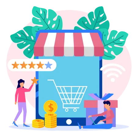 Revisão de compras on-line  Ilustração