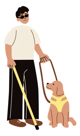 Aveugle marchant avec un chien  Illustration