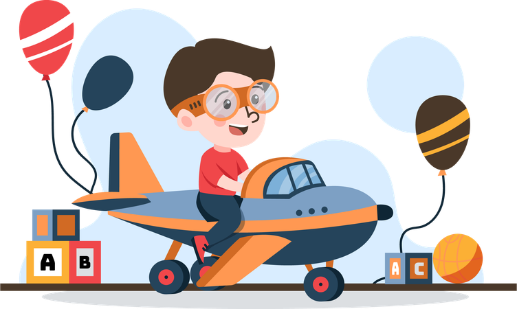 Menino livrando avião de brinquedo  Ilustração