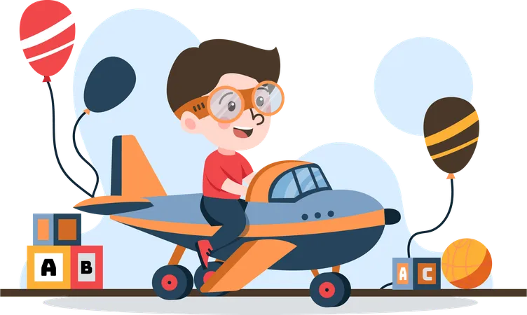 Menino livrando avião de brinquedo  Ilustração