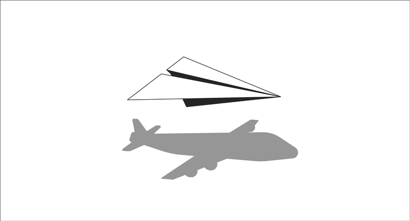 Avião de papel voador  Ilustração