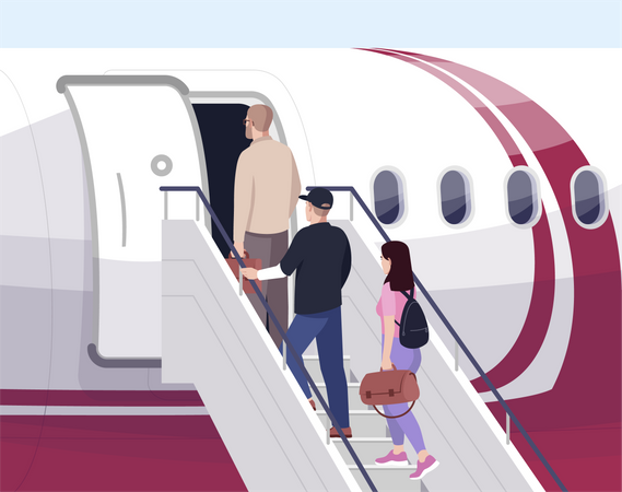 Pessoas embarcando em avião  Ilustração