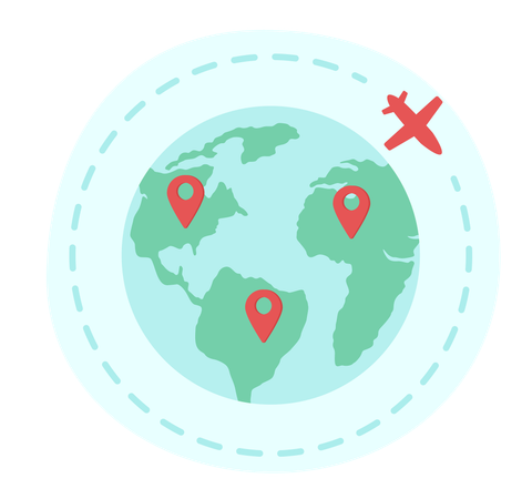 Avião voando ao redor do mundo carregando  Ilustração