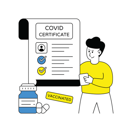 Un médecin examine le certificat Covid  Illustration