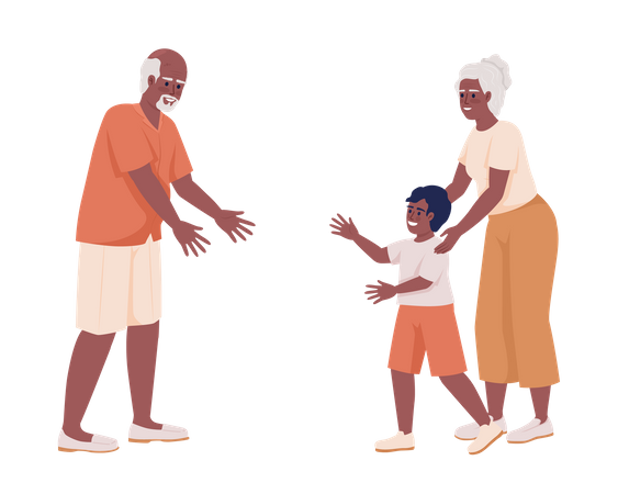 Vovó apresentando o neto ao avô  Ilustração