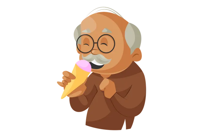 Avô comendo sorvete de milho  Ilustração