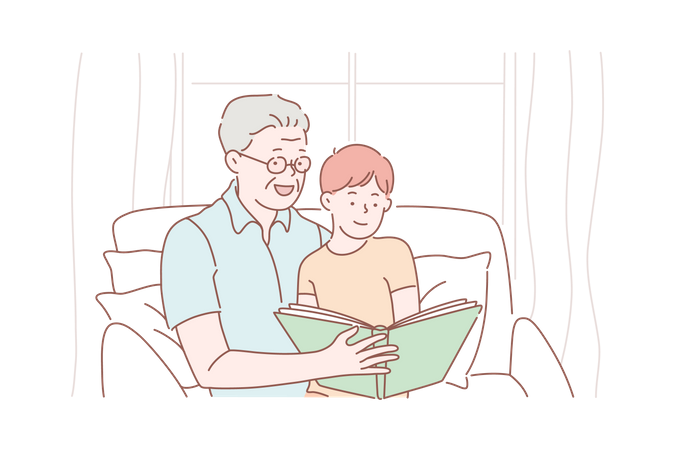 Avô ensinando filho  Ilustração