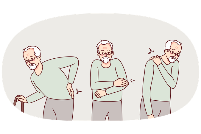 Avô idoso doente sofre de problemas de saúde  Ilustração
