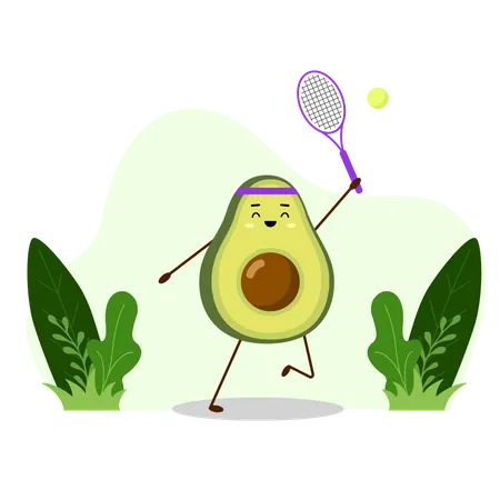 Avocado spielt Tennis  Illustration