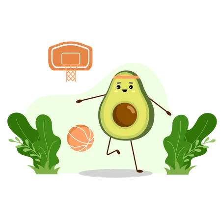 Basketball Player Avocado With Basketball Ball Avocado Character Design On White Background Modern Flat Sport Illustration Cute Design For Greeting Cards Stickers Fabric Websites And Prints Illustration