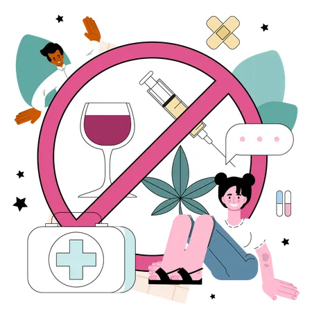 Narcologist Concept Specialist Provide Help For People With Addiction Drug Alcohol And Tobacco Addiction Narcological Center For Addicted People Addiction Awareness Flat Vector Illustration Illustration