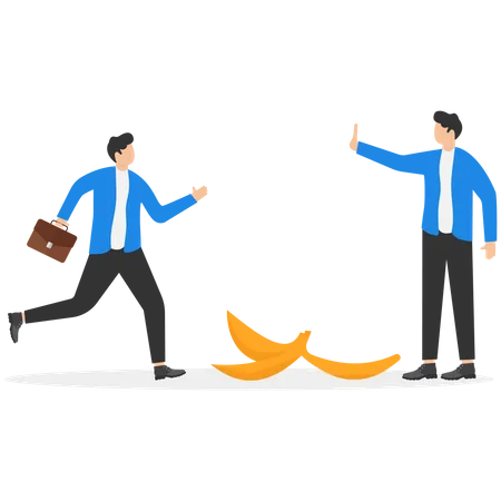 Avoid Business Mistake Or Failure Protect From Accident Or Pitfall Insurance Or Warning In Business Risk And Support In Crisis Concept Confidence Businessman Hero Protect From Slippery Banana Peel Illustration