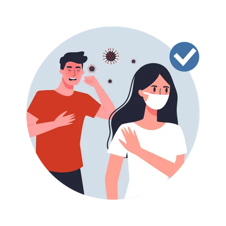 Woman Wearing A Face Mask And Avoiding Infected People Virus Prevention And Protection Coronovirus Alert Isolated Vector Illustration In Cartoon Style Illustration