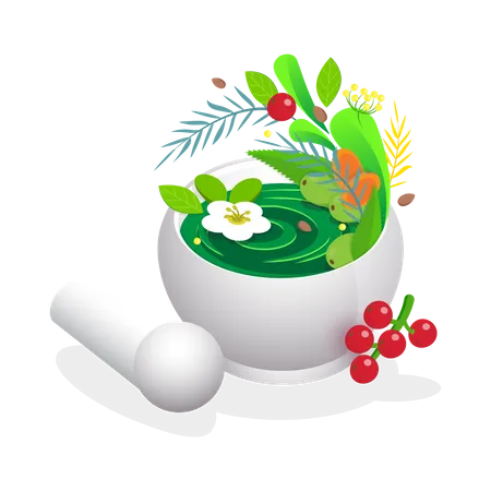 3 D Isometric Flat Vector Icon Of Ayurvedic Alternative Medicine Health Body Care With Medical Herbs Illustration
