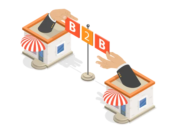 B 2 B Flat Isometric Vector Concept Of Situation Where One Business Makes Commercial Transaction With Another Illustration