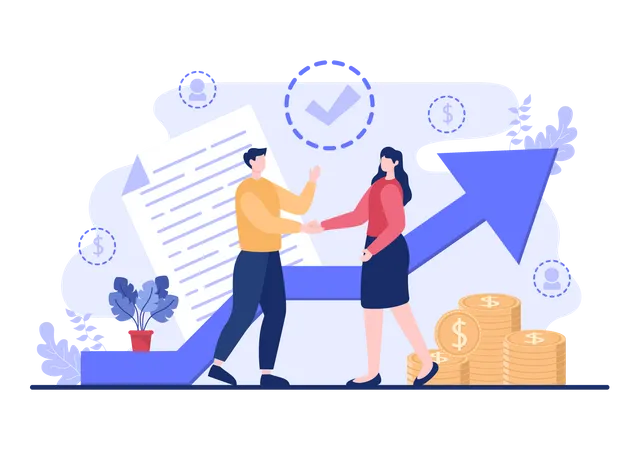 B 2 B Or Business To Business Marketing Vector Illustration Businessmen And Client Shaking Hands After Set Strategy Sales And Commerce For Agreed Transaction Illustration