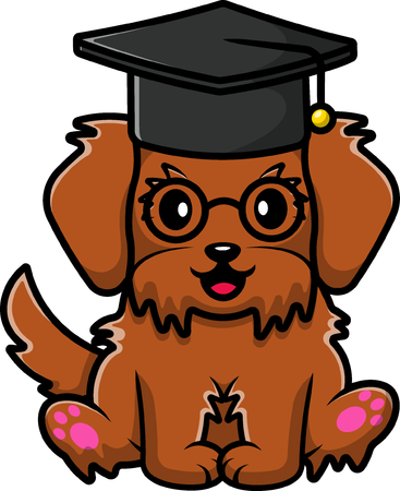 Cachorro sentado com chapéu de formatura  Ilustração