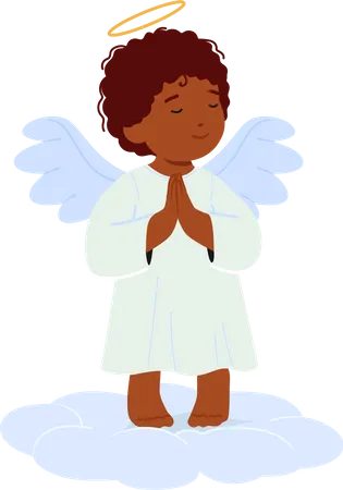 Adorable Baby Angel Character With Cherubic Features Heavenly Presence And Tiny Wings Radiating Innocence And Charm Sitting On Cloud In Prayer Pose Cartoon People Vector Illustration Illustration