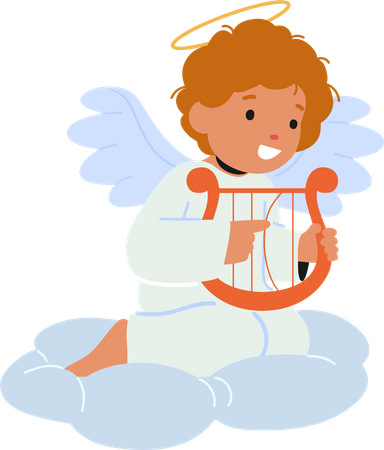Baby Angel With Harp  일러스트레이션