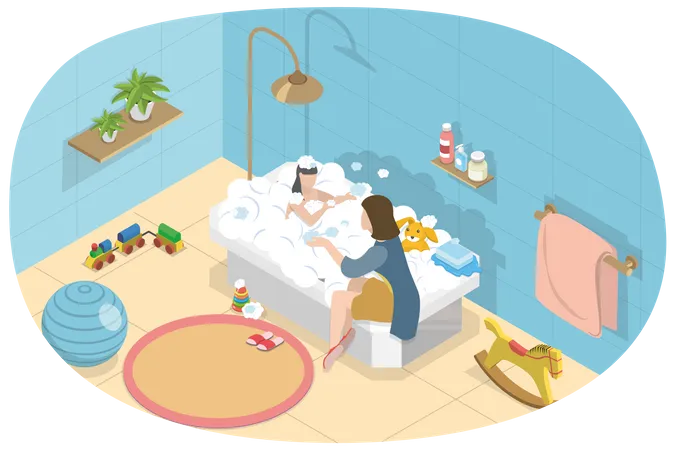 Baby Bath Time  Illustration