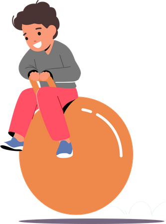 Baby Boy Jump On Fitball  イラスト