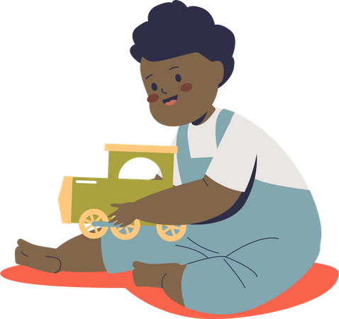 Baby boy play with train toy  イラスト