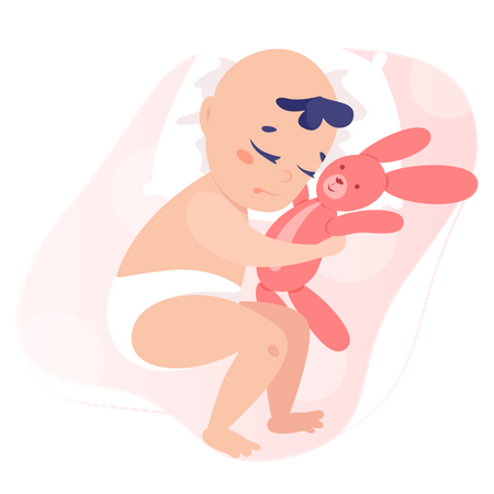 Baby boy playing with teddy  Illustration