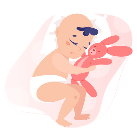 Baby boy playing with teddy  イラスト
