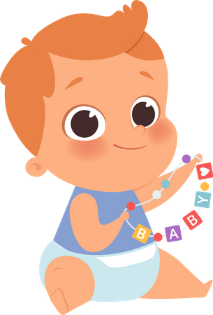 Baby boy playing with toy Illustration