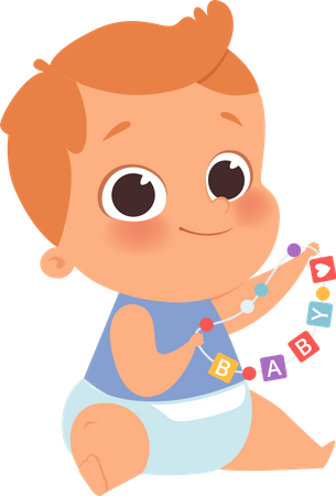 Baby boy playing with toy  イラスト