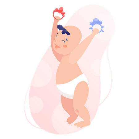 Baby boy playing with toys  イラスト