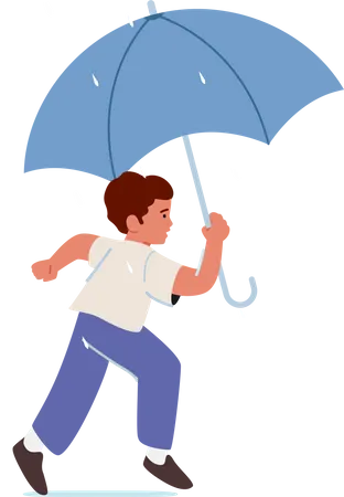 Baby Boy Running with Umbrella in Hands  Illustration