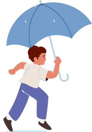 Baby Boy Running with Umbrella in Hands  イラスト