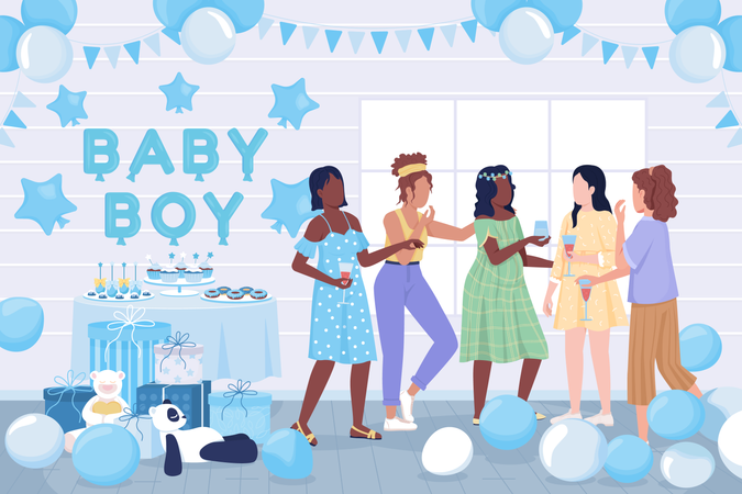 Baby Boy shower party  イラスト