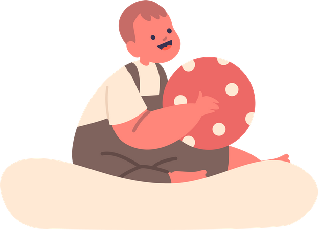Baby Boy Sitting On Floor and playing with ball  イラスト