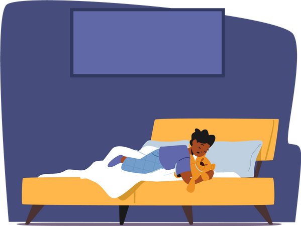 Baby boy sleeping on bed  イラスト