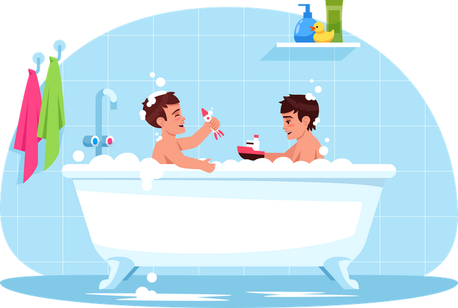 Baby boys play in bathtub  Illustration