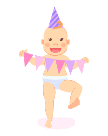 Baby celebrating first birthday  Illustration