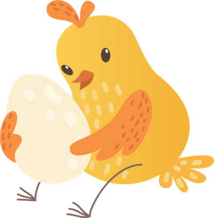 Baby chicken holding egg  Illustration