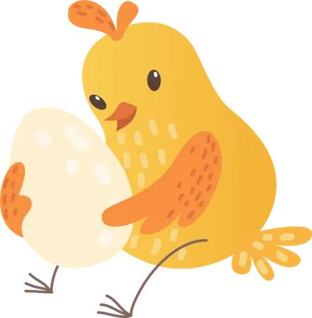 Baby chicken holding egg  Illustration
