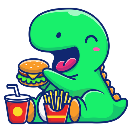 Baby dinosaurs eating burger Illustration