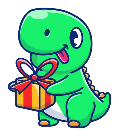 Baby dinosaurs holding gift box  Illustration