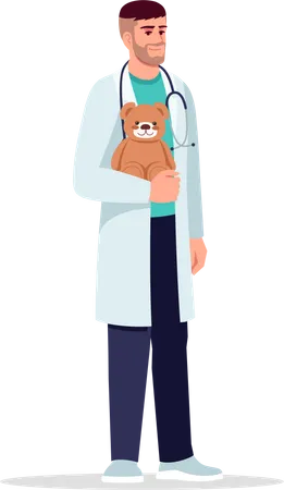 Baby Doctor Semi Flat RGB Color Vector Illustration Children Care Doctor Hospital Staff Medic Young Caucasian Man Working As Pediatrician Isolated Cartoon Character On White Background Illustration