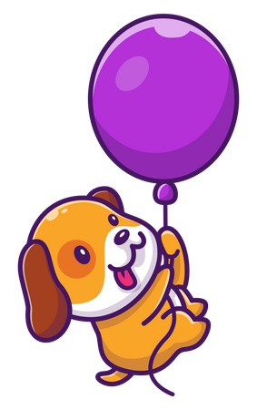 Baby dog holding balloon Illustration
