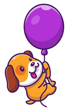 Baby dog holding balloon  Illustration