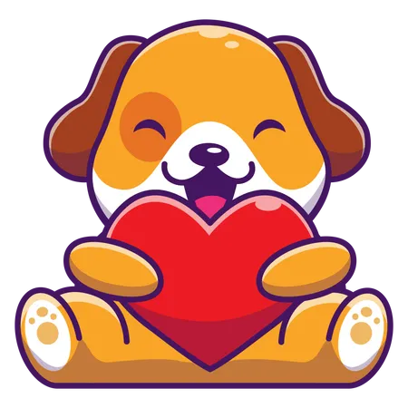 Baby dog holding heart  Illustration